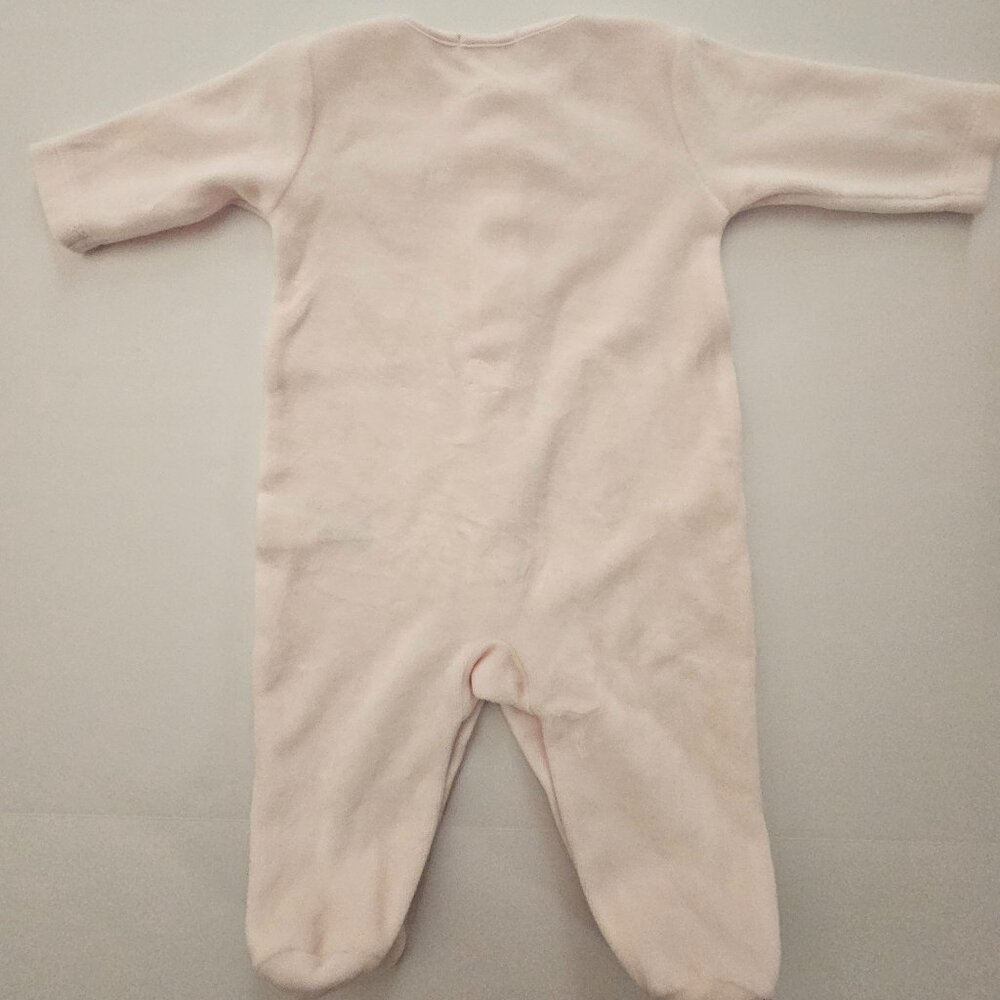 Kissy Kissy Premier Pink Embroidered Pima Cotton Velour Footie Size 0-3 - Picture 2 of 7